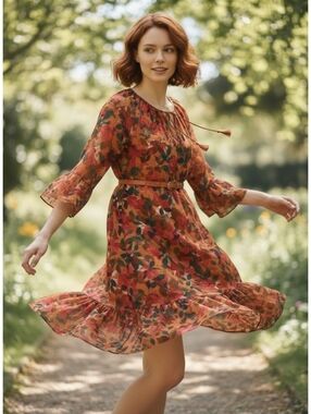 Vince Camuto Dress-Floral Ruffle Hem Dress-Size 14- EUC $128 Retail